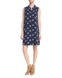 Conversational Larkspur Sleeveless Shirtdress, Navy