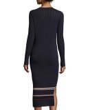 Long-Sleeve Stretch Jersey Midi Dress, Midnight