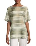 Samara Half-Sleeve Linear Mirage Blouse, Multi