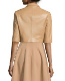 Half-Sleeve Cropped Leather Jacket, Suntan