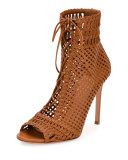 Marnie Woven Leather 105mm Bootie, Almond