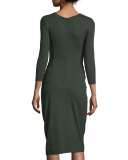 Bracelet-Sleeve Faux-Wrap Dress, Green