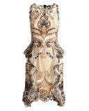 Sleeveless Crochet Sheath Dress, Champagne/Multicolor