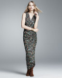 Teagan Fall Garden Printed Silk Midi Dress, Black/Multicolor