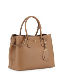 Saffiano Cuir Double Medium Tote Bag, Camel/Brown (Cannella/Cocco)