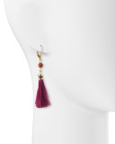 small feather tassel earrings, purple/multi