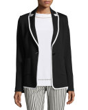 Contrast-Trim Milano Knit Jacket, Caviar/Bianco