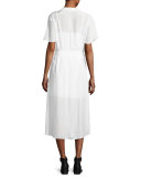 Lace-Up Midi Shirtdress, Blanc