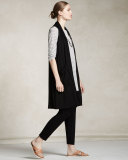 Organic Linen Skinny-Striped Top, White/Black