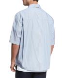 Boxy-Fit Pleated Short-Sleeve Shirt, Navy