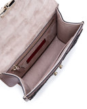 Lock Small Beaded Floral Shoulder Bag, Light Pink