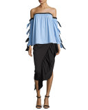Blythe Off-the-Shoulder Stretch-Poplin Top, Multi Pattern