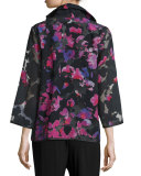 Petal Bracelet-Sleeve Burnout Jacket, Black/Multi, Petite 