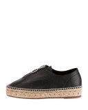Devon Leather Zip-Front Espadrille, Black