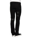 Slim-Fit Denim Jeans w/Faux-Leather Patches, Black