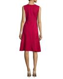 Jewel-Neck Sleeveless Shift Dress, Cerise