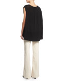 Sleeveless Round-Neck Cape Top, Black