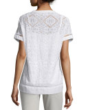 Short-Sleeve Eyelet Top, White