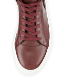 125mm Leather High-Top Sneaker with Feathers, Burgundy