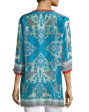 Bessy Button-Front Easy Tunic, Multi Colors