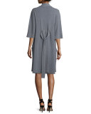 Long Tie-Front Kimono Cardigan, Heather Gray