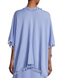Draped Dolman-Sleeve Cardigan w/ Fringe Trim, Lavender