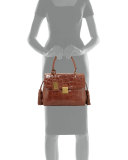 Emma Crocodile Embossed Leather Satchel Bag, Cognac