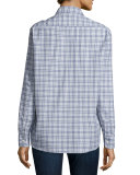 Eileen Check Button-Front Shirt, Blue/Heather Gray