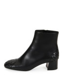 Woven Cap-Toe Leather Ankle Boot