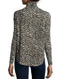 Animal-Print Long-Sleeve Turtleneck