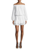 Kenji Off-The-Shoulder Blouson Dress, White