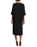 Accordion Silk Sleeveless Midi Dress, Black