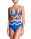 Zigzag-Print One-Piece Swimsuit, Multi