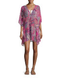 Carnival Printed V-Neck Short Caftan Coverup
