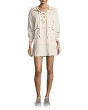 Lace-Up Sweatshirt Dress, Beige