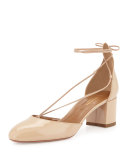 Alexa Patent Mid-Heel Pump, Nude