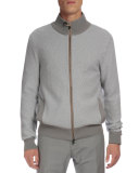 Textured Cashmere Full-Zip Cardigan, Gray