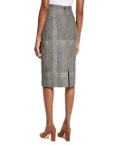 Herringbone Pencil Skirt, Gray/Black