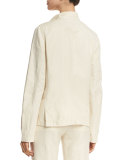 Shrunken Linen-Blend Blazer, Tan