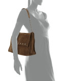 Paris Rocks Suede Shoulder Bag, Khaki 