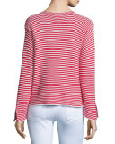 Cropped Jewel-Neck Striped Top, Red Stripe