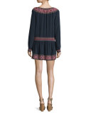 Pavalli Long-Sleeve Embroidered Dress, Navy