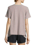 Short-Sleeve Striped Jersey Tee, Gray