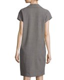Cap-Sleeve Shirtdress W/Leather Trim, Storm