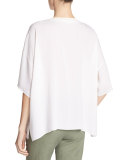 Crepe Silk Rib-Neck Drop-Shoulder Tee