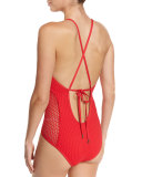 Sun Dance High-Neck One-Piece Swimsuit, Cardinal