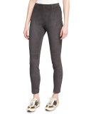 Stretch-Suede Cropped Leggings, Hematite
