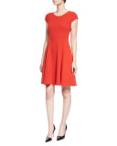 Cap-Sleeve Fit-&-Flare Dress, Red