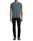 Short-Sleeve Slub Henley T-Shirt, Dark Slate