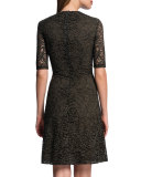 Half-Sleeve Lace Dress W/ Pleat